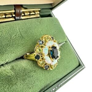 NWT 925 18K Gold Plated Lap Opal Swiss Blue Topaz Peridot PAJ Size 6 Ring